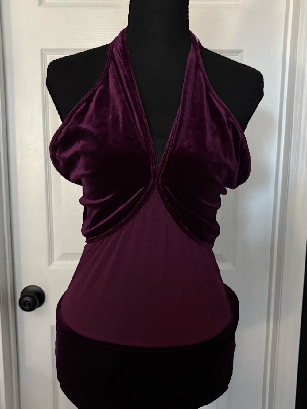 Velvet Halter Bodycon Dress in Deep Plum